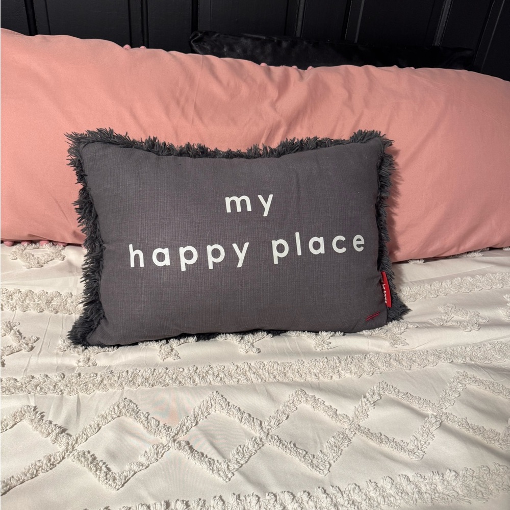 Peace Love World Gray 'My Happy Place' Decorative Pillow
